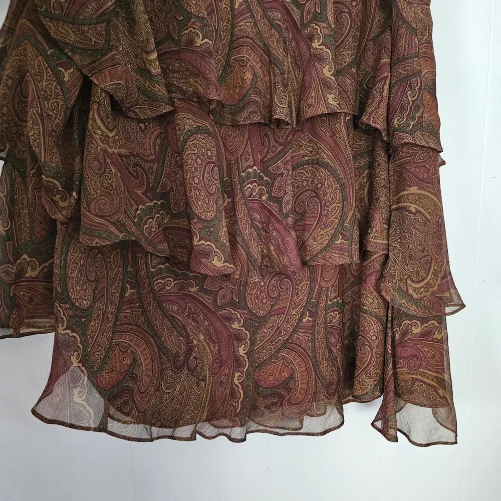 Lauren Ralph Lauren Womens Brown Paisley Ruffle Silk Boho Fairy Maxi Skirt 10